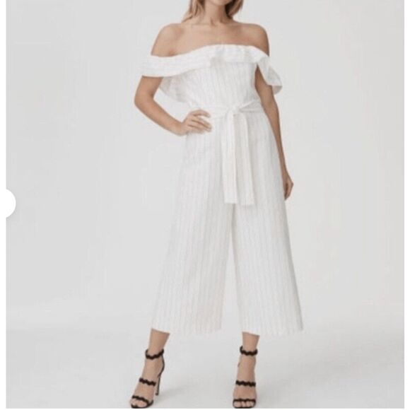 Club Monaco Naveah Jumpsuit, White Stripe Off Shoulders, Size 8, MP $289 - Picture 11 of 11